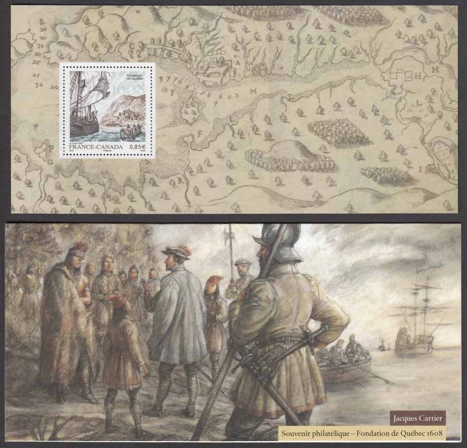 2/6 = FRANCIA - CANADÁ = EDICIÓN CONJUNTA 2008 MNH S/S en carpeta "JACQUES CARTIER" Foto 1 de 1