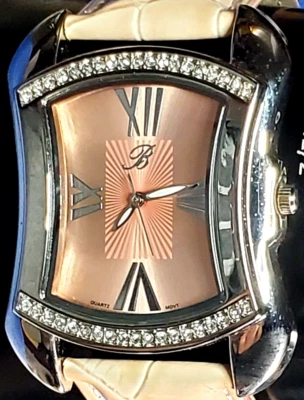 Elegant Bürgi Silver-tone Women's Quartz Watch w/Tan Leather Strap & Crystals - image 1 of 4