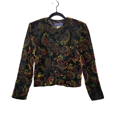 Vintage 90's Norton McNaughton Paisley Velvet Blazer 10 Romantic Dark Floral - Image 1 of 4