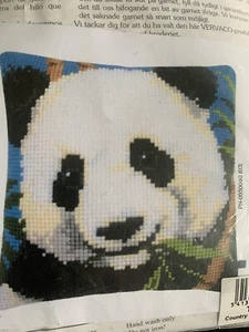 Panda Eating Bamboo Vervaco Cross Stitch Pillow Kit NIP 16x16 - Picture 1 of 5