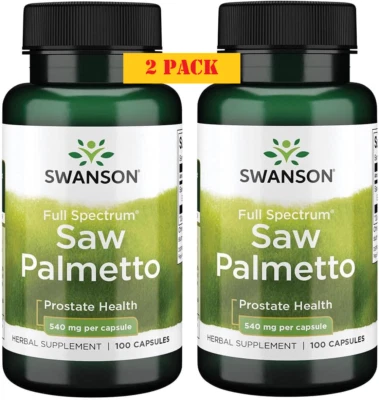 Paquete de 2 Saw Palmetto 200 cápsulas (2x100) 540 mg para la salud de la próstata y el tracto urinario Foto 1 de 4