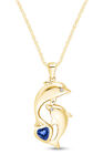 Dolphin Pendant Simulated Birthstone & Cz Necklace 14k Yellow Gold Plated Silver