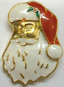 Weihnachten Weihnachtsmann Gesicht Anstecknadel in Goldplatte & Weihnachtsfarben USA NEU - Bild 1 von 2