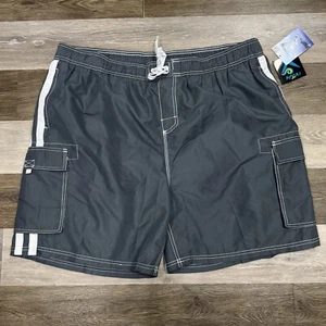 Nuovo con etichetta! Okanu costume da bagno pantaloncino uomo taglia 4X grigio barracuda foderato in rete tasca cargo - Foto 1 di 9