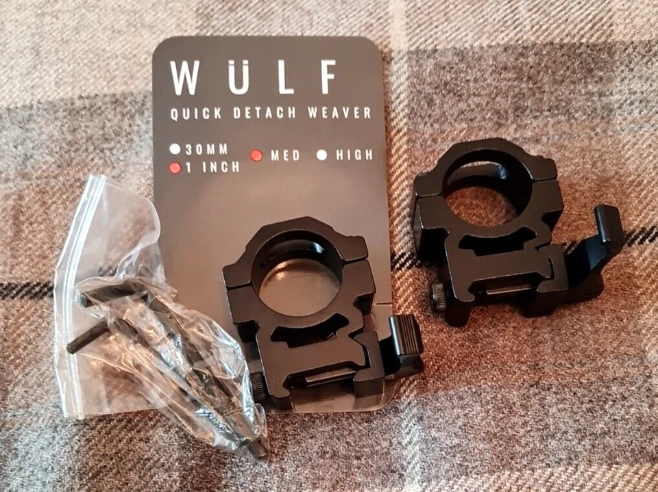 Wulf Optics Quick Detachable 1 Inch Rifle Scope Picatinny / Weaver Mount Rings - Image 1 of 4
