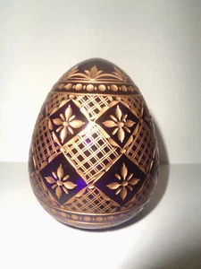 VINTAGE CRYSTAL COBALT BLUE EASTER EGG w/ 24K GOLD ORNATE RUSSIA - Picture 1 of 9