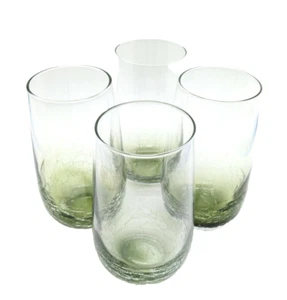 Four (4) - Crackle Glasses - Tall Green Tumbler 14 oz for Ice Tea, Water... - Picture 1 of 4