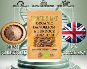 Organic Dandelion and Burdock Root Capsules Extracts 10:1 UK British Supplements - Picture 1 of 11