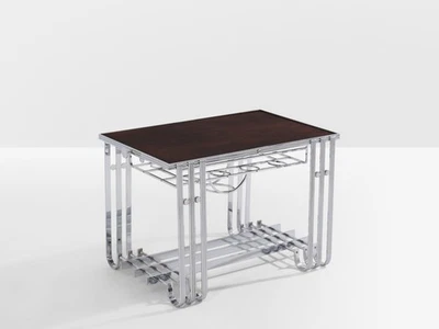 Table bar moderniste Art Deco noyer et métal nickelé vers 1930 - Photo 1/4