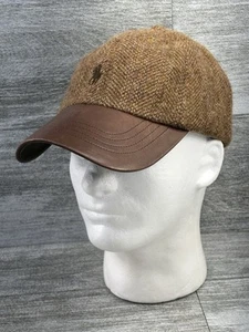 VTG Polo Ralph Lauren Leather Shetland Wool Herringbone Strap Back Hat Cap OSFA - Picture 1 of 16