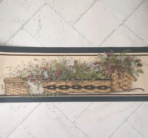 Wallpaper Border Pat Richter Wine Ribbon Baskets Prepasted Vinyl 5 Yd Rolls - Picture 1 of 8