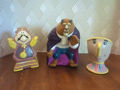 Lote de 3 bonecos de mão vintage da década de 1990 Beauty and the Beast Pizza Hut  - Imagem 1 de 4