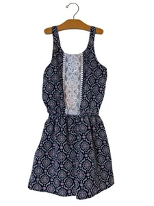 Lily Blue Jumpsuit Shorts Girls Size 12 Navy Floral Elastic Waist Cottagecore - Picture 1 of 8