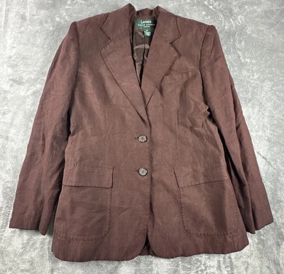 Blazer Lauren Ralph Lauren Lino Seda 6P Marrón Botón Frontal Estructurado Elegante Foto 1 de 4