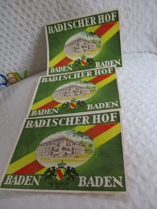 Hotel Badischer HOF Baden Baden Germany Kofferaufkleber 3 3/8 x 4 1/2 im 3er Set - Bild 1 von 3