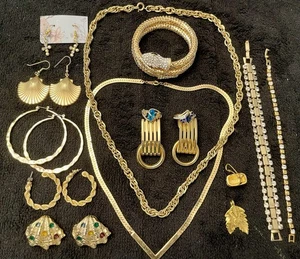 Huge Gold Plated/Tone Lot Necklace Pendant Bracelet Earrings Jewelry Art Deco - Picture 1 of 24