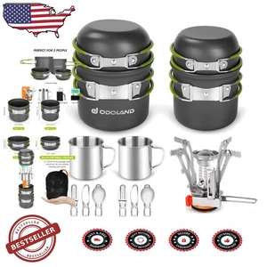 16pc Camping Cookware: Lightweight Aluminum, Non-Stick, Backpacking Kit - Picture 1 of 10