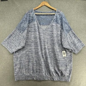 TORRID Top Women's 5X Plus Size Heathered Blue Dolman Sleeve Lace Detail NEW $45 - Picture 1 of 9