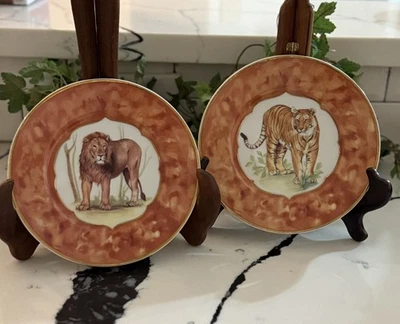 Email De Limoges Godinger TIGER & LION Hand Decorated Plates MINTY 7.5" - Image 1 of 4