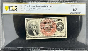 š„ Fr#1301 25Ā¢ Fractional Note PCGS 63 UNC 4th issue Large Red Seal Washington - Picture 1 of 2
