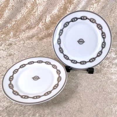 Juego de 2 vajillas de platino Hermes Butter & Bread Plate Chaine d'Ancre Foto 1 de 4