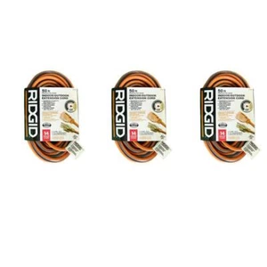 RIDGID 3-Pack 50 Ft. 14/3 Indoor and Outdoor Extension Cord in Orange and Gray - Picture 1 of 4