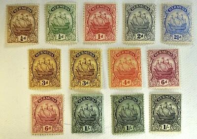 BERMUDA SCOTT #40-48 CARAVEL ISSUES W/VARIATIONS MNH & MH OG, 1910-1919 - Image 1 of 2