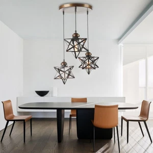 Moravian Star Glass Pendant Chandelier Light Modern Ceiling Fixture Lamp 3-Light - Picture 1 of 16