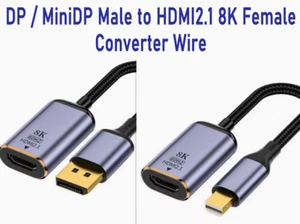 Adaptateur port d'affichage fil convertisseur DP/MiniDP mâle vers HDMI2.1 8K femelle - Photo 1/6