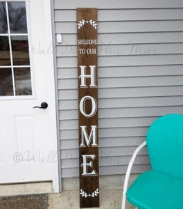 DECAL STICKER FOR TALL WOOD SIGN WELCOME TO OUR HOME LAUREL VINYL ART DECOR - Picture 1 of 8
