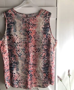 Avon Ladies Summer Blouse Size 18-20 Pink Green Sleeveless Polyester 46” Bust - Picture 1 of 5