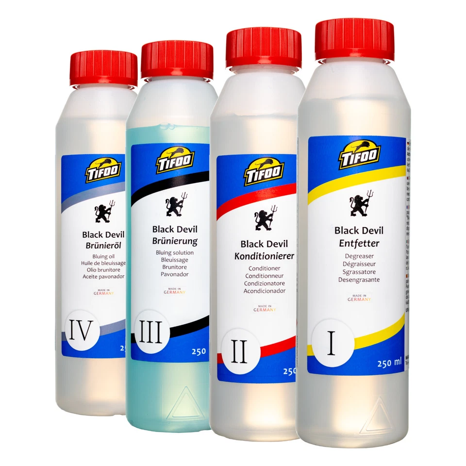 Hochwertiges Brünier-Set (4 x 250 ml)- Konzentrat für Kalt und Tauch Brünierung - Bild 1 von 4