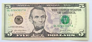US Federal Reserve 5 Dollar BankNote - 2021 One Note UNC - Picture 1 of 2