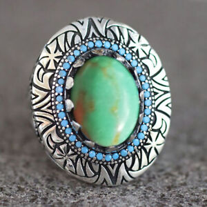 Gorgeous Men’s Turquoise Flowers Pattern Ring Party Wedding Jewelry Gift Size 11