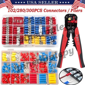 102/300PCS Insulated Wire Terminal Crimp Ring Butt Spade Connectors Kit + Pliers - Picture 1 of 42