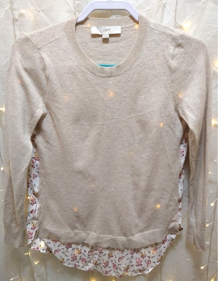 Suéter Loft Mujer XS Beige Ditsy Floral Tela Dobladillo Crew Femenino Informal Abuela Foto 1 de 4