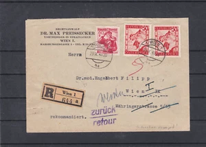 Portorichtiger Reco Ortsbrief Wien - Annahme verweigert - Retour gel. 23.IX.49 - Bild 1 von 3