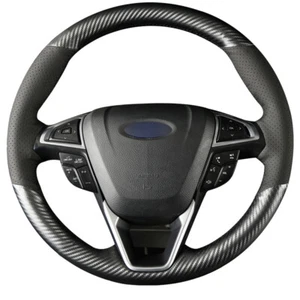 Black Leather PU Carbon Fiber Steering Wheel Cover for Ford Fusion Mondeo 2013 - Picture 1 of 8