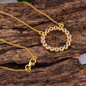 White Topaz Studded Circle Pendent With 16 Inch Chain Necklace For Mother Gift - Picture 1 of 7