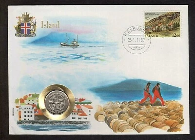 Iceland - "SEASIDE ~ FISHING BOATS ~ HERRING BARRELS" Coin Cover / PNC 1987 - Image 1 of 4