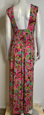 Maxi Vestido Milly NY Rosa Azul Verde Floral M Sin Espalda Tejido Playa Crucero Foto 1 de 4