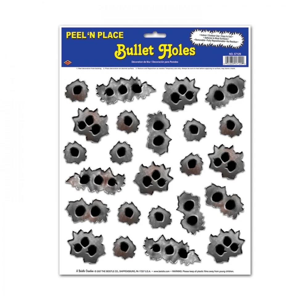 24 BULLET HOLES PEEL & PLACE WALL PARTY DECORATIONS WILD WEST GANGSTER - Image 1 of 1