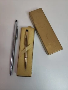 Vintage CROSS 1/30th 10K Gold Filled Lead Pencil 3.25" Long Ball Pen Blue Set 2 - Picture 1 of 17