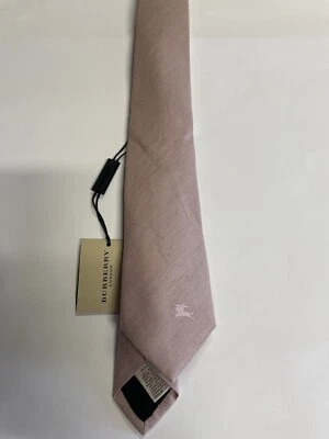 New Burberry Raynham Equestrian Silk & Linen Mix Skinny Tie Color Pale Aster - Image 1 of 4