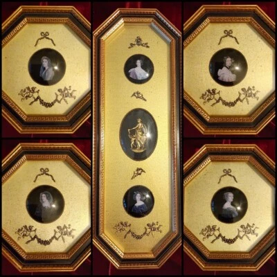 Винтажный набор камео в рамке от Andrew Kolb & Son - *РЕДКИЙ* полный набор из 5 предметов! - Изображение 1 из 4