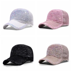 Lady Studded Rhinestone Breathable Hat Mesh Baseball Cap Shiny Sun Hat Snapback - Picture 1 of 16