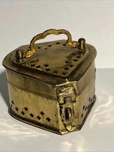 Vintage Brass Cricket Incense Trinket Heart Shaped Box, 3”x2”, W/ Handle - Picture 1 of 11