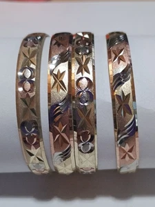 18k Gold Filled Girls Bangle 4PC Bracelets 6mm 4cm - Picture 1 of 4