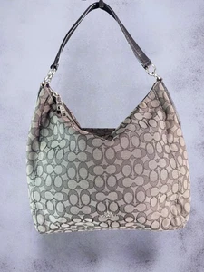 Coach Hobo Shoulder Bag Womens Large Gray Signature Jacquard Purse - Picture 1 of 12