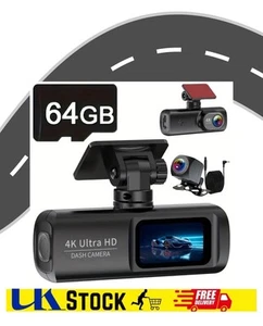 4K Dual Dash Cam for Cars with 64GB SD Card, 4K+1080P Front and Rear Cameras Uk✅ - Picture 1 of 5